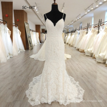 Vestido de novia floral de la correa de espagueti del champán de la venta caliente nupcial en el fabricante de Guangzhou